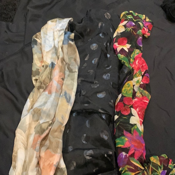 Accessories - Vintage Scarfs (3) Floral, Black W/Dots